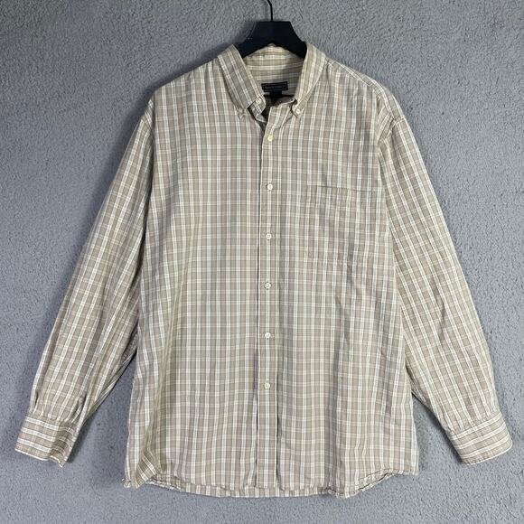 Saddlebred Beige Plaid Long Sleeve Button Up Shirt Men’s XL 100% Cotton - Picture 2 of 9
